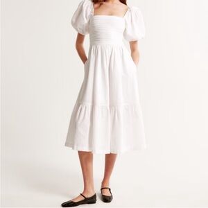 Abercrombie & Fitch Emerson Linen-Blend Puff Sleeve Midi Dress